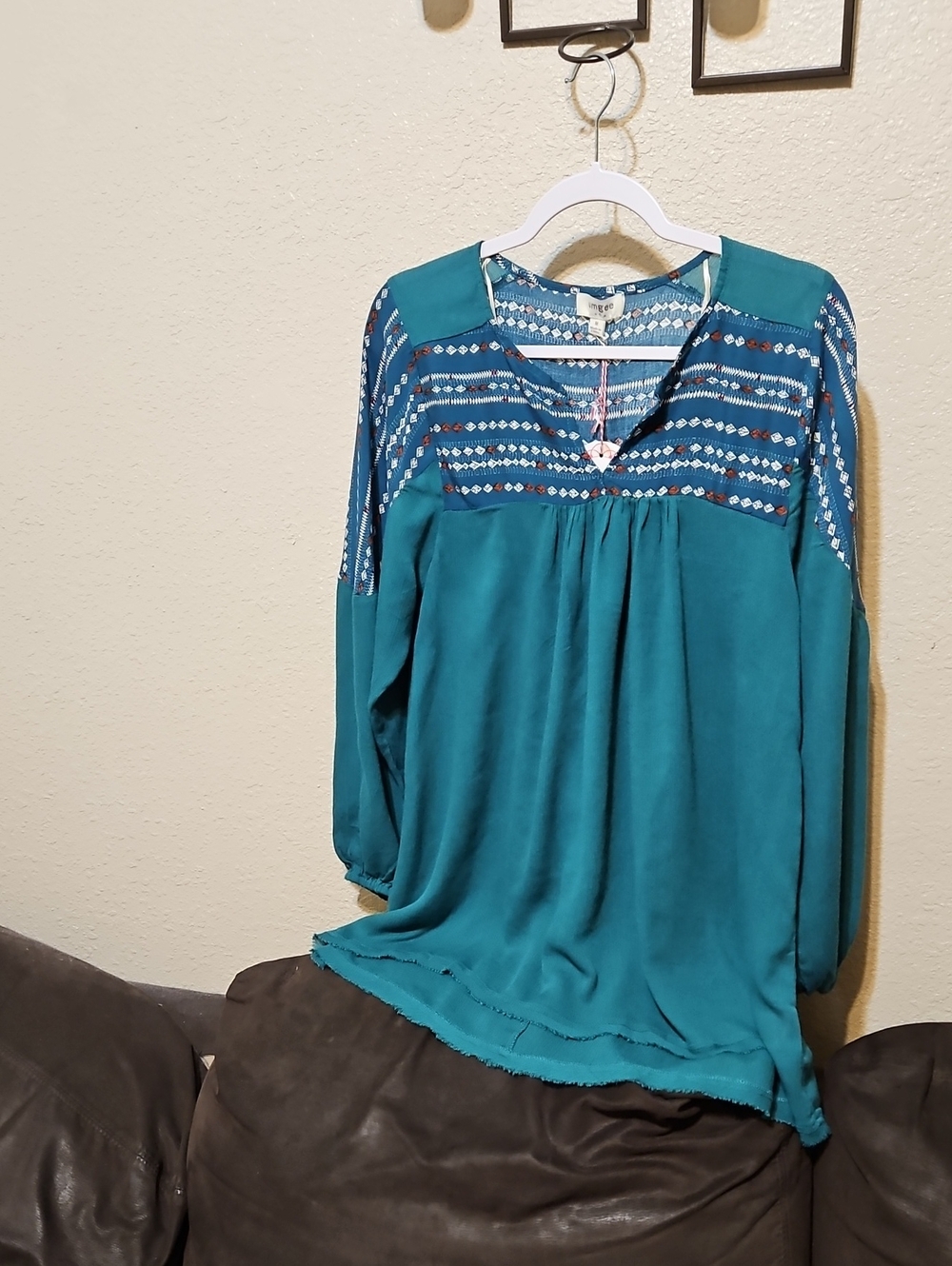 Umgee Teal Embroidered Boho Tunic Top
